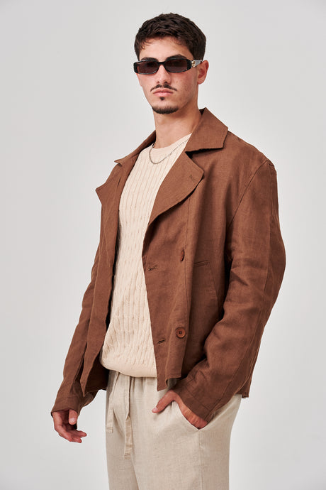 ג'אקט קרופ פשתן--חום